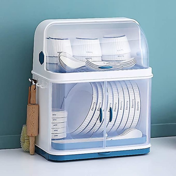 Kompakt diskställ med avrinningsbricka, diskställ i plast, köksavrinningsställ med lock, för köksorganisering och förvaring