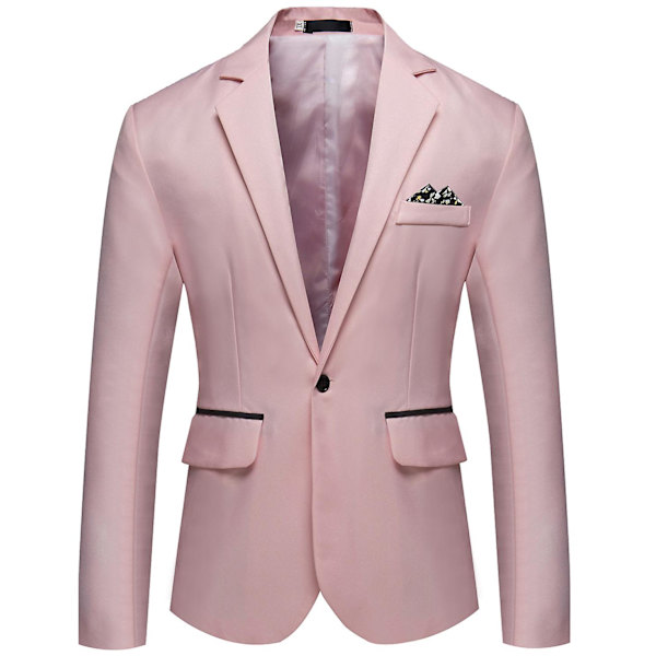 Herr Business Casual En Knapp Slå Revers Enfärgad Blazer Kostymjacka Pink 3XL