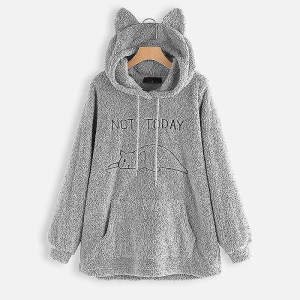 Oversize Fleece Hoodie Med Kattöron Kvinnor Höst Vinter Pullover Dubbelsidig Plysch XL Gray