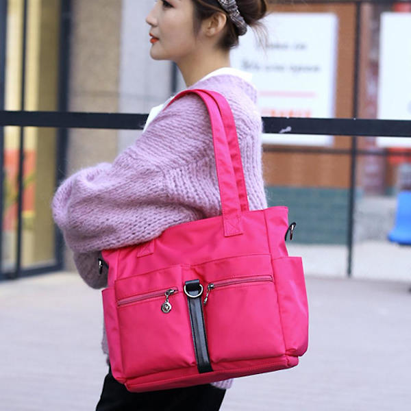 Dams Casual Handväska Axelväska Stor Kapacitet Handväska Mjuk Nylonväska Pink