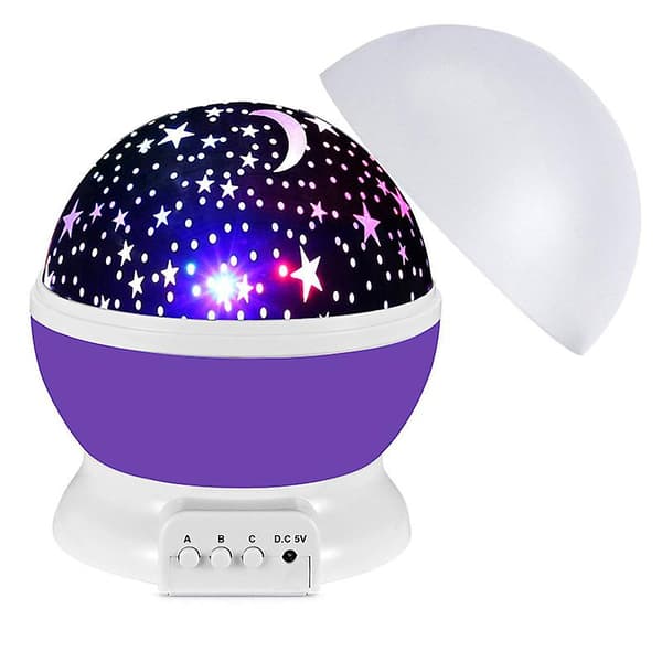 Stjerneprojektor, Nattlampe Gaver Roterende Stjerne Måne Lys, lilla