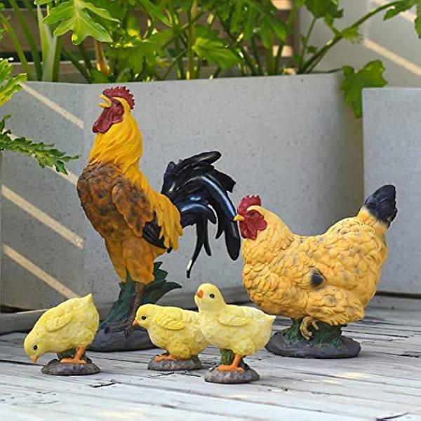Dekorativ kycklingstaty i harts av harts, mini kycklingstatyer, trädgårdsdekoration, gräsmatta, trädgårdsscen, balkongdekor (gula kycklingar) Yellow Rooster