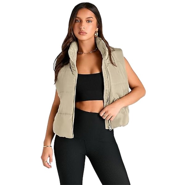 Naisten toppaliivi hihaton talvinen lyhyt pystykaulus untuvatakki Light khaki S