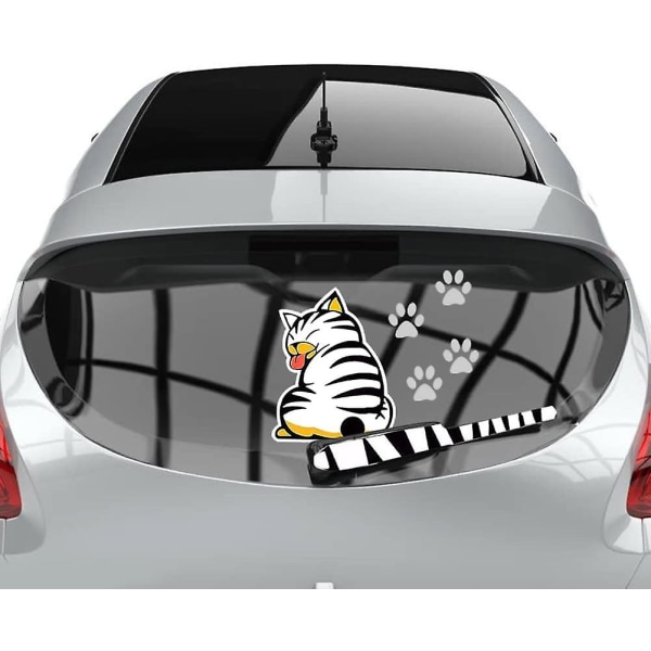 Reflekterande vindrutetorkare klistermärke i form av rolig söt tecknad katt med svansen i vindrutetorkaren för bil