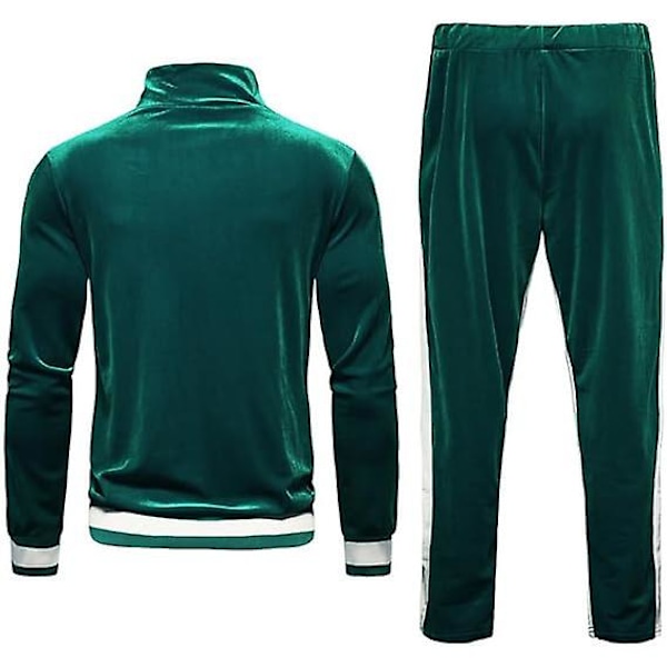 Mjukisdress i sammet för män, avslappnad jacka och byxor Green M