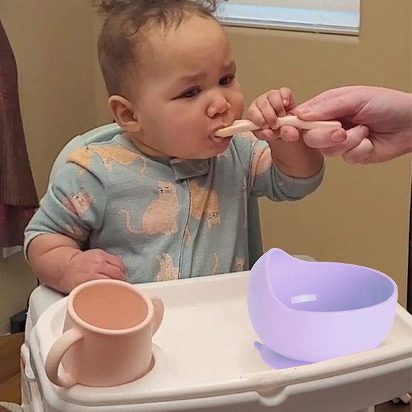 Silikon sugkopp baby skål | Inåtböjda väggar förhindrar tappning | Lätt att skopa | Fäster stadigt | Tvådelad set style4