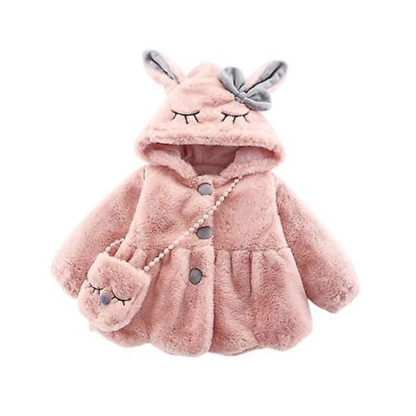 Piger Varm Vinterfrakke Hætte Faux Pels Fleece Jakke Til Småbørn Baby Pink 110