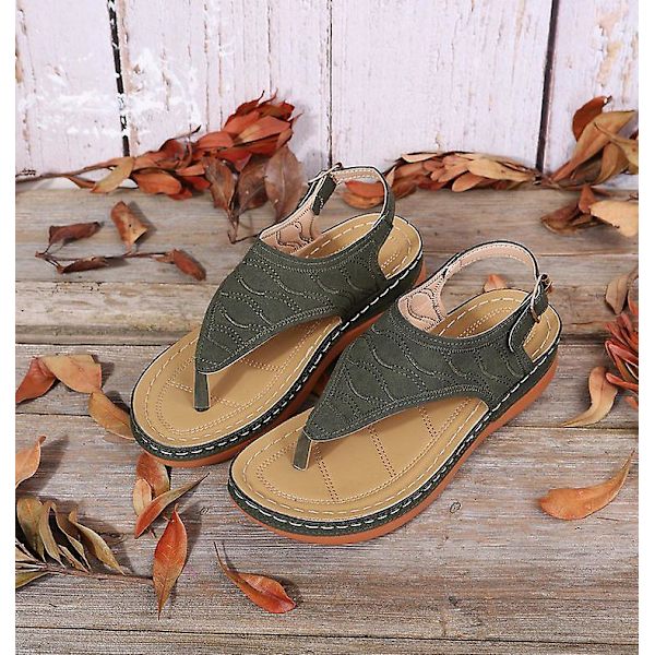 Dam Solid Color Broderade Flip Flop Sandaler Strandtofflor 086 Green EU 41