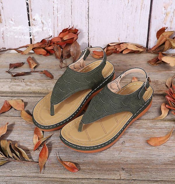 Dames Solid Farvede Brodererede Flip Flop Sandaler Strandtøfler 086 Green EU 36