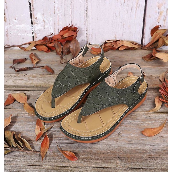 Naisten Yksiväriset Kirjailtu Flip Flop Sandaalit Rantakengät 086 Green EU 37