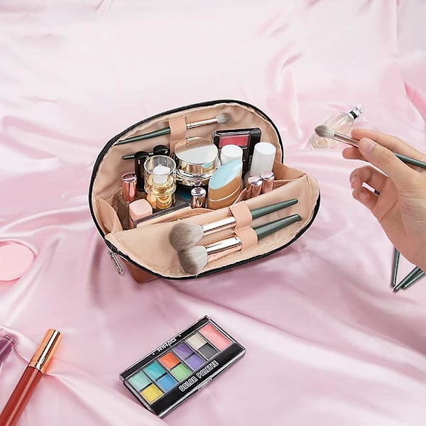 Ethereal Stor Makeup Pung, Praktisk Makeup Taske til Håndtaske, Rejse Makeup Pung, Makeup Tilbehør Organizer, Stribet Black stripe
