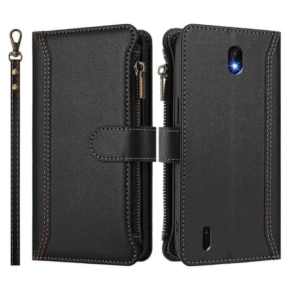 Magnetisk Läderplånboksfodral med 9 Kortfack, Blixtlåsficka och Handrem för Säker Förvaring For Nokia C01 Plus / C1 2nd Edition