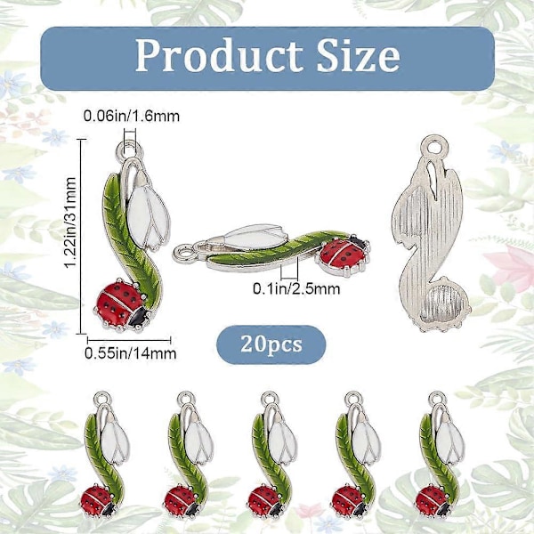 1 Förpackning 20ST Nyckelpigor Berlocker Bulk Nyckelpiga Berlock Nyckelpiga Silver Legering Emalj Lyckodjur Insekt Nyckelpigor Blomma Blad Skalbaggar Berlocker