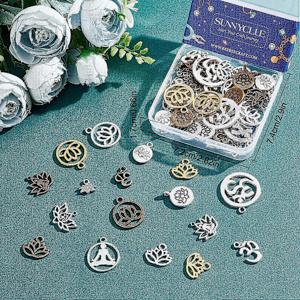 68 stk. Lotus-anheng Yoga-anheng Lotusblomst-anheng Hul OM Yoga Chakra Energi-anheng Flate Runde Anheng
