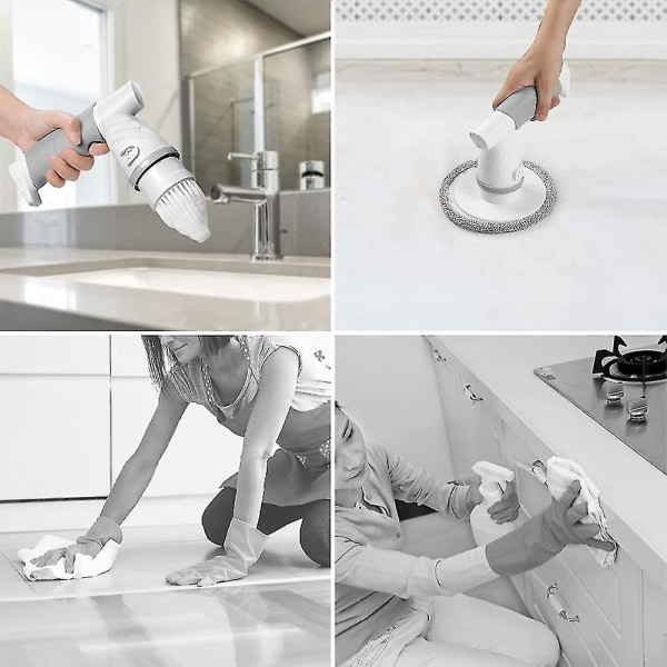 Elektrisk skurmaskin, badrumsskrubb Uppladdningsbar duschtvätt för rengöring av badkar/kakel/golv/handfat/fönsterkraftsskrubb sladdlös