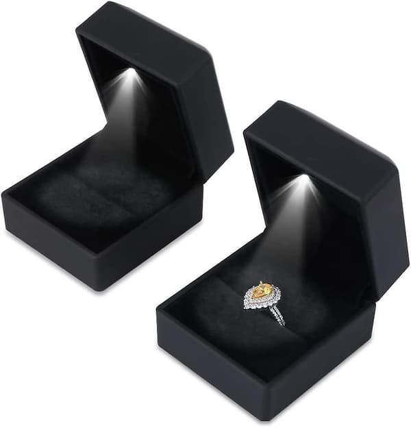 2 st LED-ringask med belysning, smyckeskrin för frieri, förlovning, bröllop, present (2-pack svart)