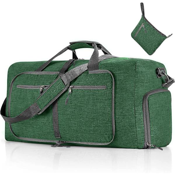 Reise-Dufflebag for menn, 65l sammenleggbar reise-duffelbag med sko-rom nattpose for menn kvinner vanntett og rivebestandig Deep Green