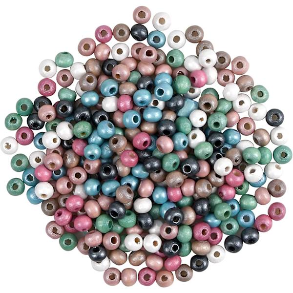 Træperler 300 stk. Acsergery Gave 6 mm Assorterede Farver Runde Malede Naturtræperler