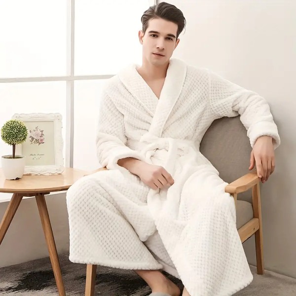 1 st par stil badrock, tjock långärmad lång badrock, supermjuk loungewear, lång rock för höst och vinter, badrumstillbehör 3XL white