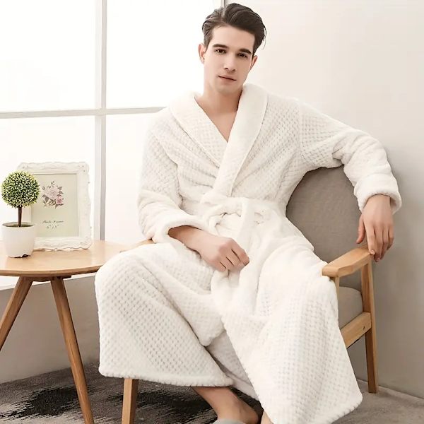 1 stk. Badekåbe i parstil, fortykket langærmet lang badekåbe, superblødt loungewear, lang kåbe til efterår og vinter, badeværelsesartikler 3XL white