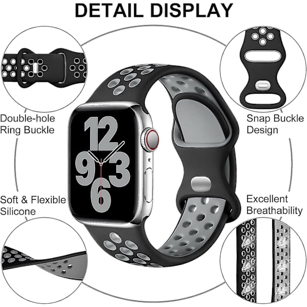 Urheiluranneke Yhteensopiva Apple Watch -rannekkeen kanssa 44mm 42mm 45mm, Hengittävä Silikoninen Kaksireikäinen Solkiranneke, Iwatch Series 7 6 5 4 3 Se, 42mm/44mm/45mm