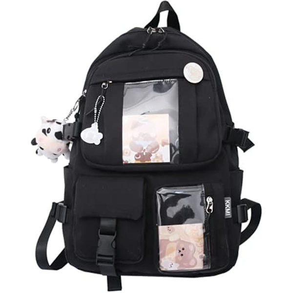 Kawaii Flickeback Ryggsäck Söt Estetisk Ryggsäck för Skola (Svart, EN STORLEK) (DRF-1287)