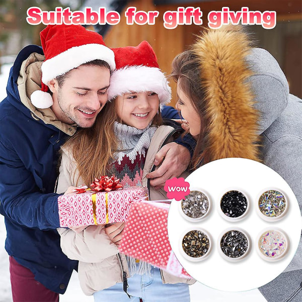 6 Esker med Flat Back Negl Rhinestone Negl Gem Glass Krystall Rhinestone Negl 3d Negl Stein Negl Diamant Negl Smykker Negl Kunst Dekor DIY Prosess Set1