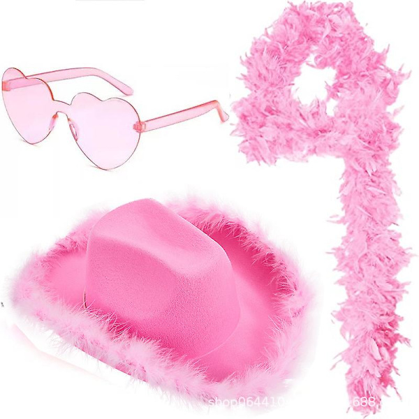 Cowboy-hattu aurinkolaseilla, sulka cowboy-tyttöhattu Halloweeniin Pink