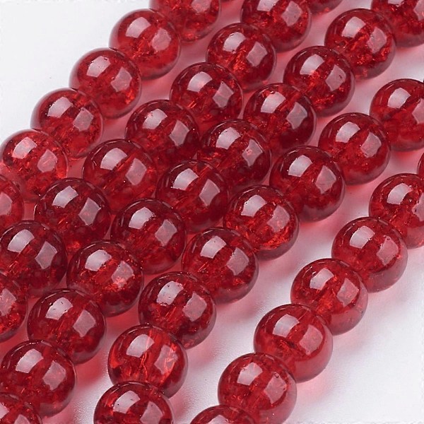 1Strand Krakelert Glassperler Tråder Runde Mørkerøde 8mm Hull: 1.3~1.6mm ca 100 stk/tråd 31.4 tommer