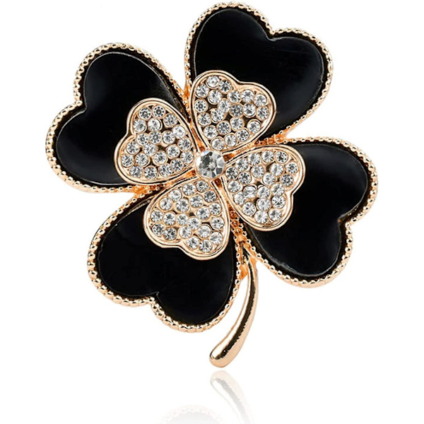 Broche Pins Heldige Firkløver Guldblad Rhinestone Krystal Valentinsblomst Reversbrocher Til Kvinder Piger Mode Smykker Gave