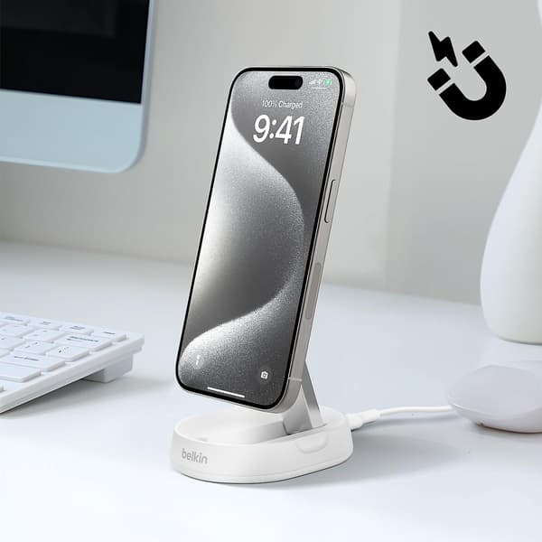 Trådlös laddare Qi2 15W med ställ White