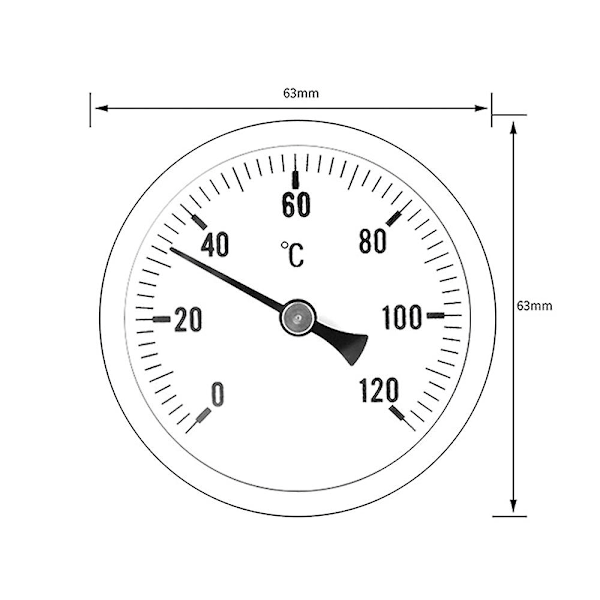 Termometer Rostfritt Stål Bimetalltermometer 0-120℃ 63mm Industriell Panntermometer Punkt