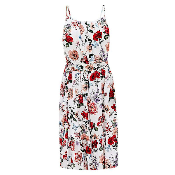 Kvinnors Sommar Blommig Tryck A Linje Kort Cami Klänning Red M
