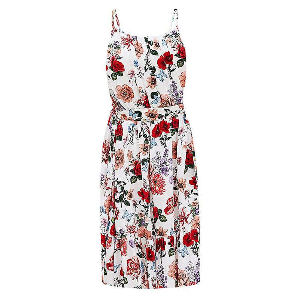 Sommerlig blomstrete A-linje kort cami-kjole for kvinner Red M