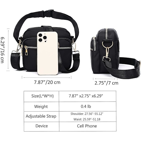 Kvinnor Nylon Crossbody Väska Vattentät Multi Fickor Axelväskor Liten Lätt Reseportemonnä Börs Justerbar Rem
