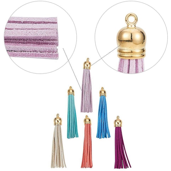 32 st Faux Suede Läder Tofsar Dekorationer med Gyllene Ändkappor för Nyckelring Mobiltelefonremmar DIY Smycken Tillbehör 32 Färger