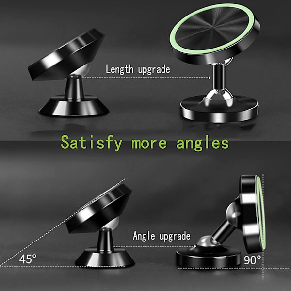 Magnetisk mobiltelefonhållare för bil, roterbar 360 grader, svart