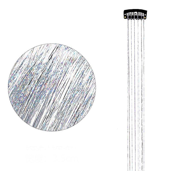 6 st Glitter Hår Tinsel Med Klämma Bling Tinsel Hår Extensions Silver