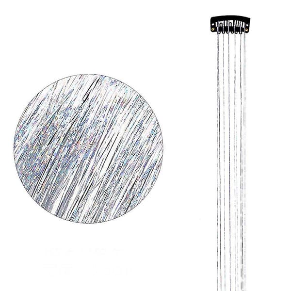 6 stk. Glitter Hår Lametta Med Clips Blændende Lametta Hår Extensions Silver