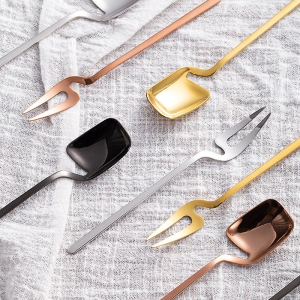 18/8 Rustfrit Stål Moderne Mini Frugt Appetitgafler Og Dessert Skeer Sæt (4 Gafler + 4 Skeer) silvery