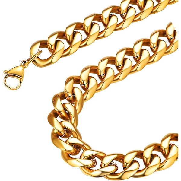 3/6/9/12 mm Curb Cuban -ketjukaulakoru, 316l 18k kullattu musta ketjukaulakoru, 18\", 20\", 22\", 24\", 26\", 28\", 30\" Gold