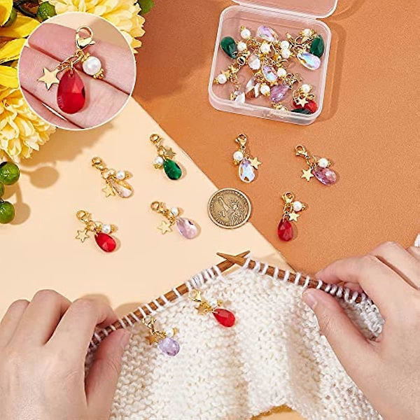 20 st 5 Färger Stickmarkörer Charms Tårförmad Glas Charms Facetterad Kristall Hängande Berlocker Pärla Stjärna Charms med Hummerklämma