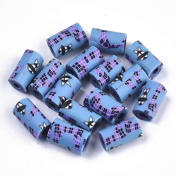 50 kpl käsintehtyjä polymeerisavihelmiä, pylväs, kukkakuvio, syvä taivaansininen, 12x7 mm