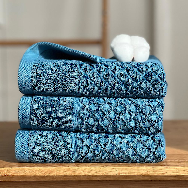 100% bomulls handdukar i ringblomma, 3 mjuka handdukar för badrum, mycket absorberande (set om 3) Pine Ink Blue