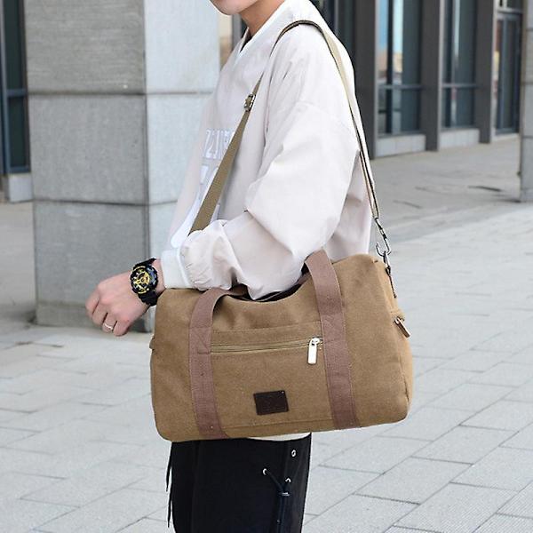 Reisebag, Canvas Stor Kapasitet Gym Tote Bag Weekendbag Overnatting Bag Khaki 52*34*23CM