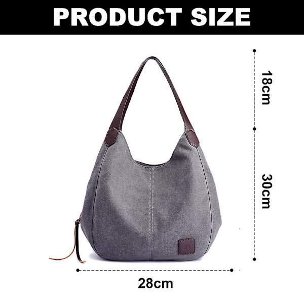 Dam Multi Pocket Axelväska, Canvas Handväska Handväska, Enstaka Axelväska, Artistisk Och Minimalistisk White*Grey