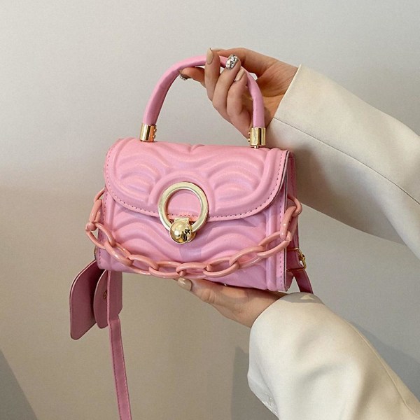Kevään ja kesän raikas monivärinen käsilaukku keinonahkaa, olkalaukku kaksiosainen laukku pink