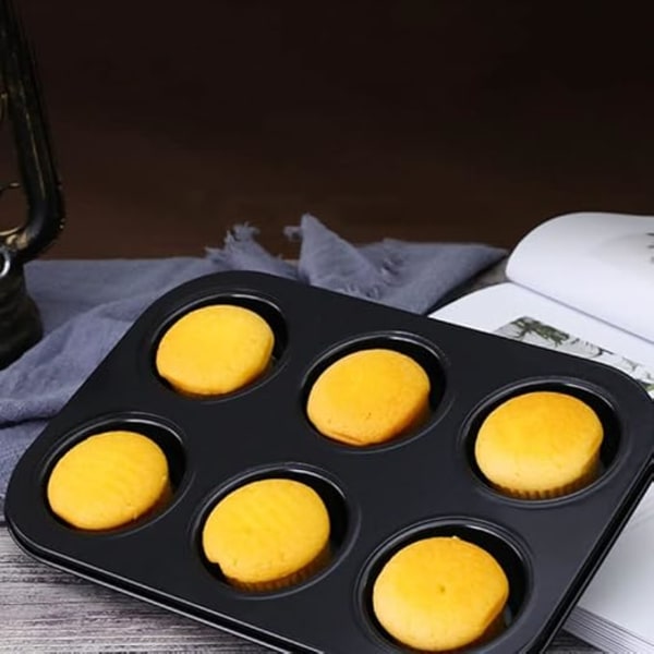Mini muffinsformer non-stick bakebrett for cupcakes, karbonstålbelegg med rask uttaking av paier og desserter (6 kopper)
