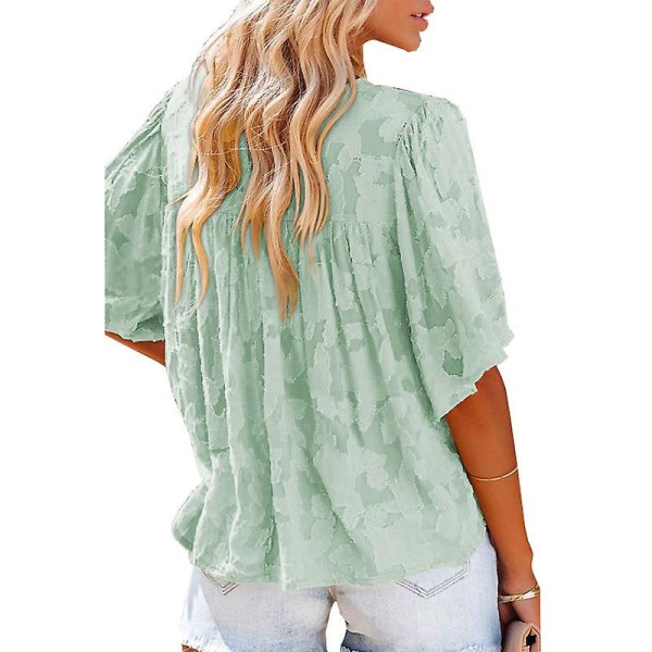 Kvinners V-hals Chiffon Trykte V-hals Avslappede Bluse Skjorte Topper Green 3XL