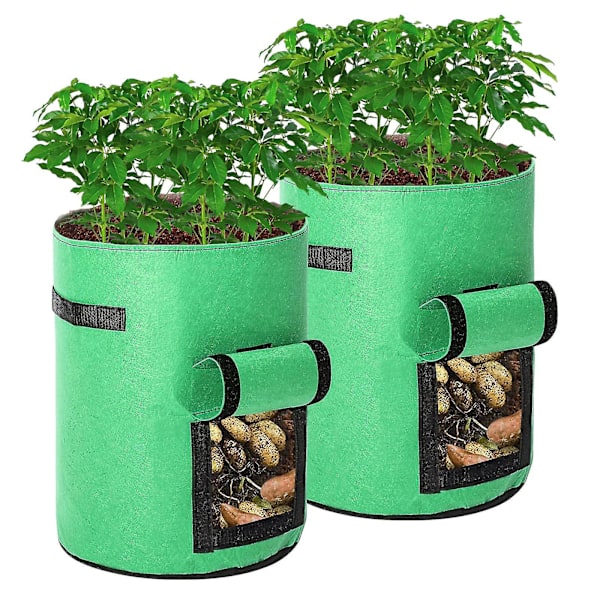 Potatisodlingsväskor, 2 x 43l odlingsväskor/trädgårdspotatisplanteringsväska dubbla lager andningsbar non-woven tyg med fönsterjord